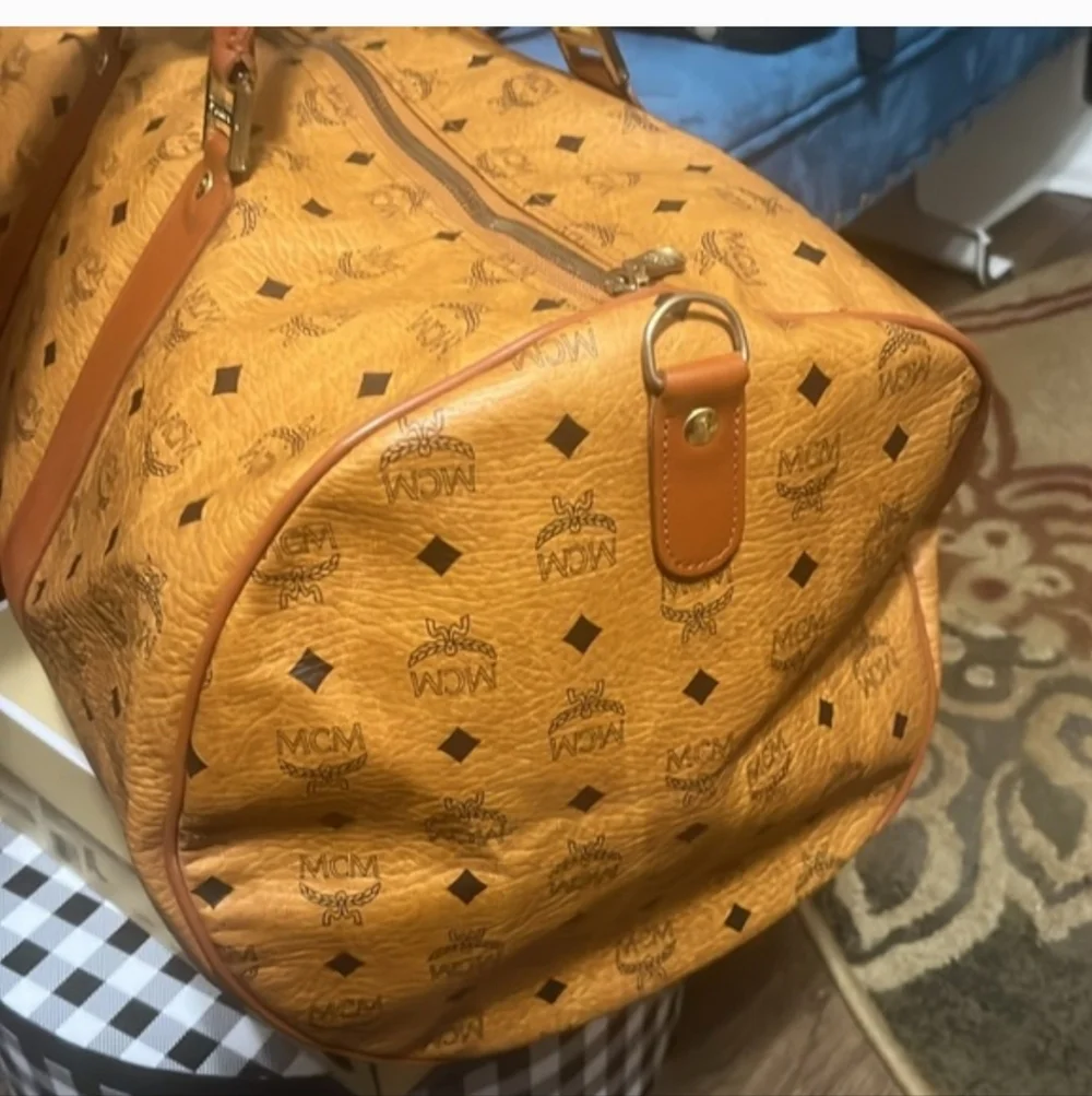 MCM Tan Visetos Large Duffel Bag